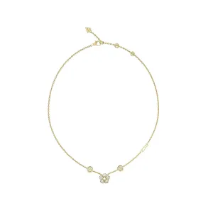 Guess Gold Plated Stainless Steel 4G Logo And Pave Flower Pendant On 16-18" Chain Shiels