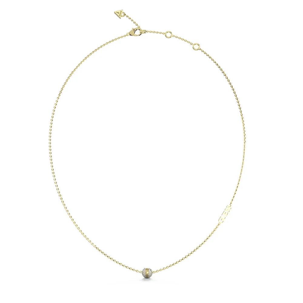 Guess Gold Plated Stainless Steel 7mm Crystal Bead Pendant On Chain Shiels