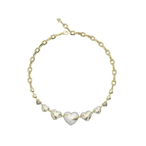 Guess Gold Plated Stainless Steel Multi Crystal Hearts 18" Chain Shiels