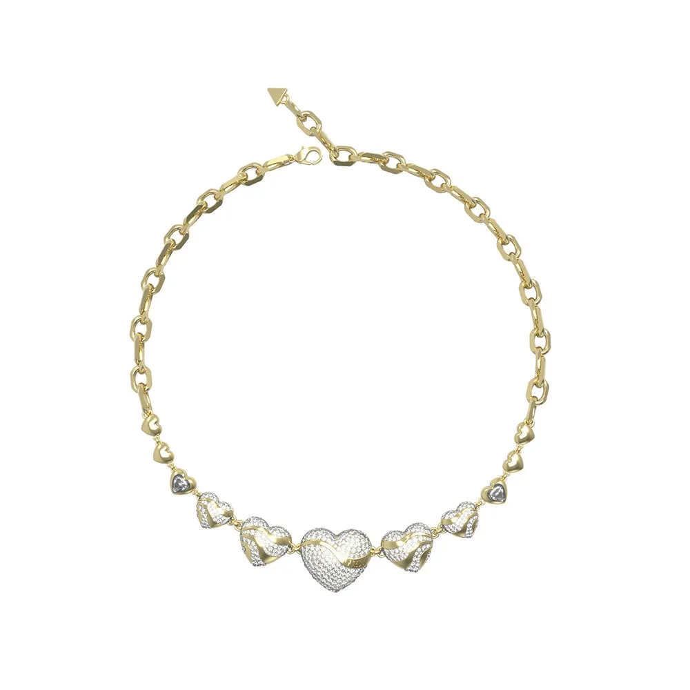 Guess Gold Plated Stainless Steel Multi Crystal Hearts 18" Chain Shiels