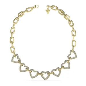 Guess Gold Plated Stainless Steel Multi Pave Hearts 16-18" Chain Shiels