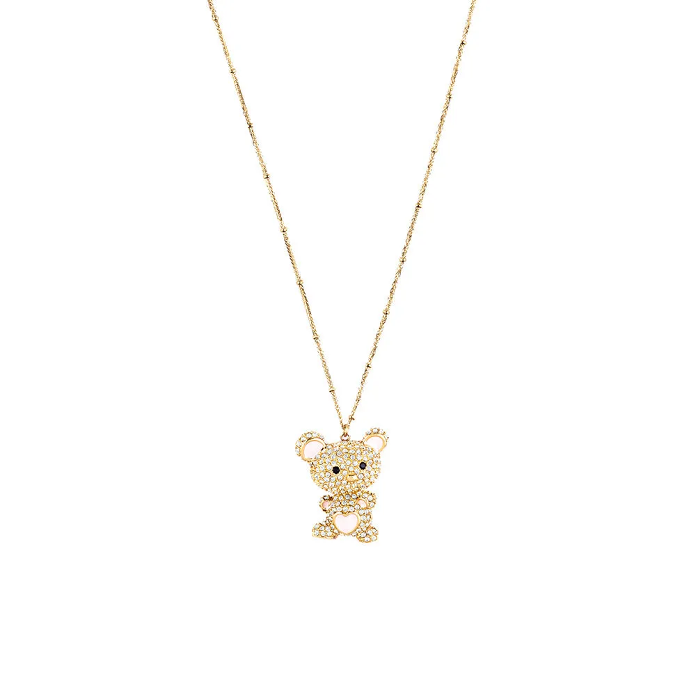 Guess Gold-Plated Stainless-Steel Teddy Bear Pendant On 30" Chain Shiels