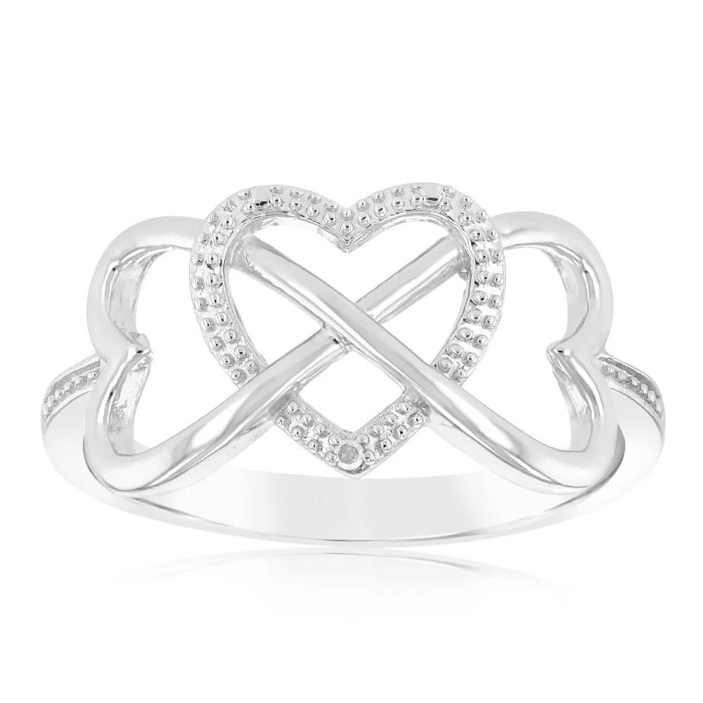 Infinity Heart Shaped Diamond Ring In Sterling Silver Shiels