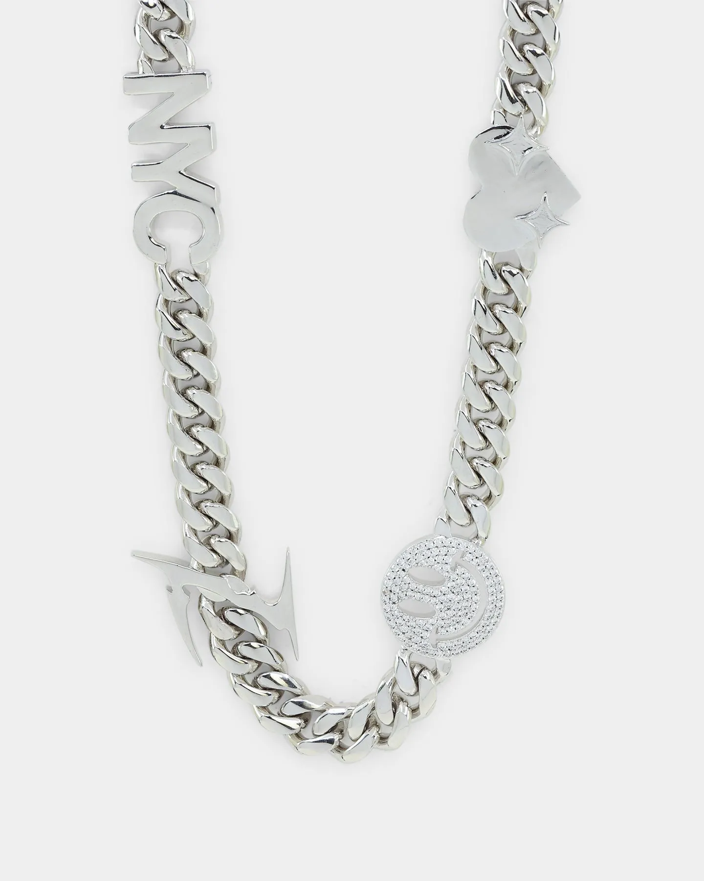 Loiter Iced Motif Cuban Necklace Iced White Gold