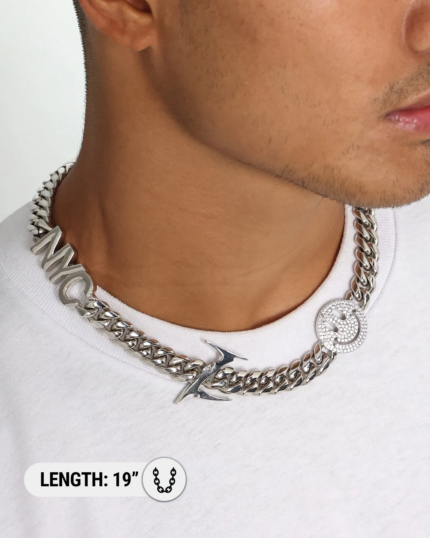 Loiter Iced Motif Cuban Necklace Iced White Gold