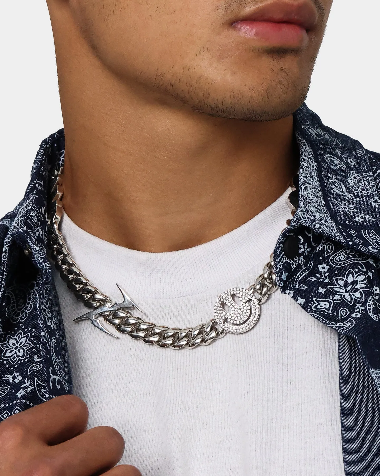 Loiter Iced Motif Cuban Necklace Iced White Gold