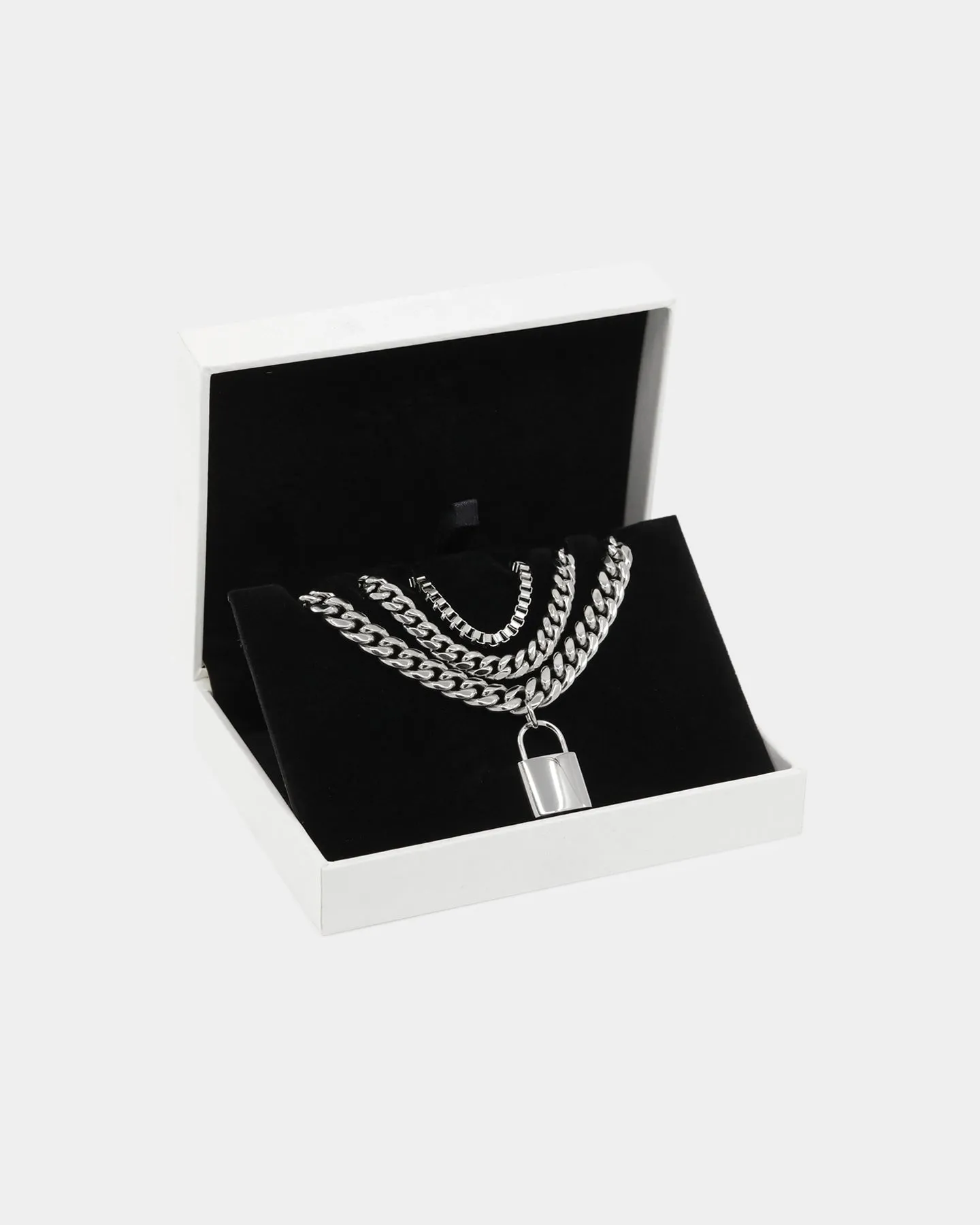 Loiter Padlock Triple Chains Necklace Pack Silver