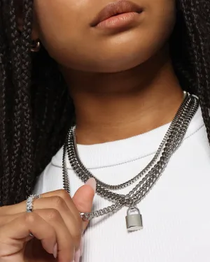 Loiter Padlock Triple Chains Necklace Pack Silver