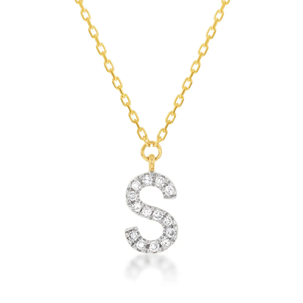 Luminesce Lab Diamond S Initial Pendant in 9ct Yellow Gold on Adjustable 45cm Chain Shiels
