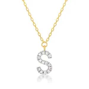 Luminesce Lab Diamond S Initial Pendant in 9ct Yellow Gold on Adjustable 45cm Chain Shiels