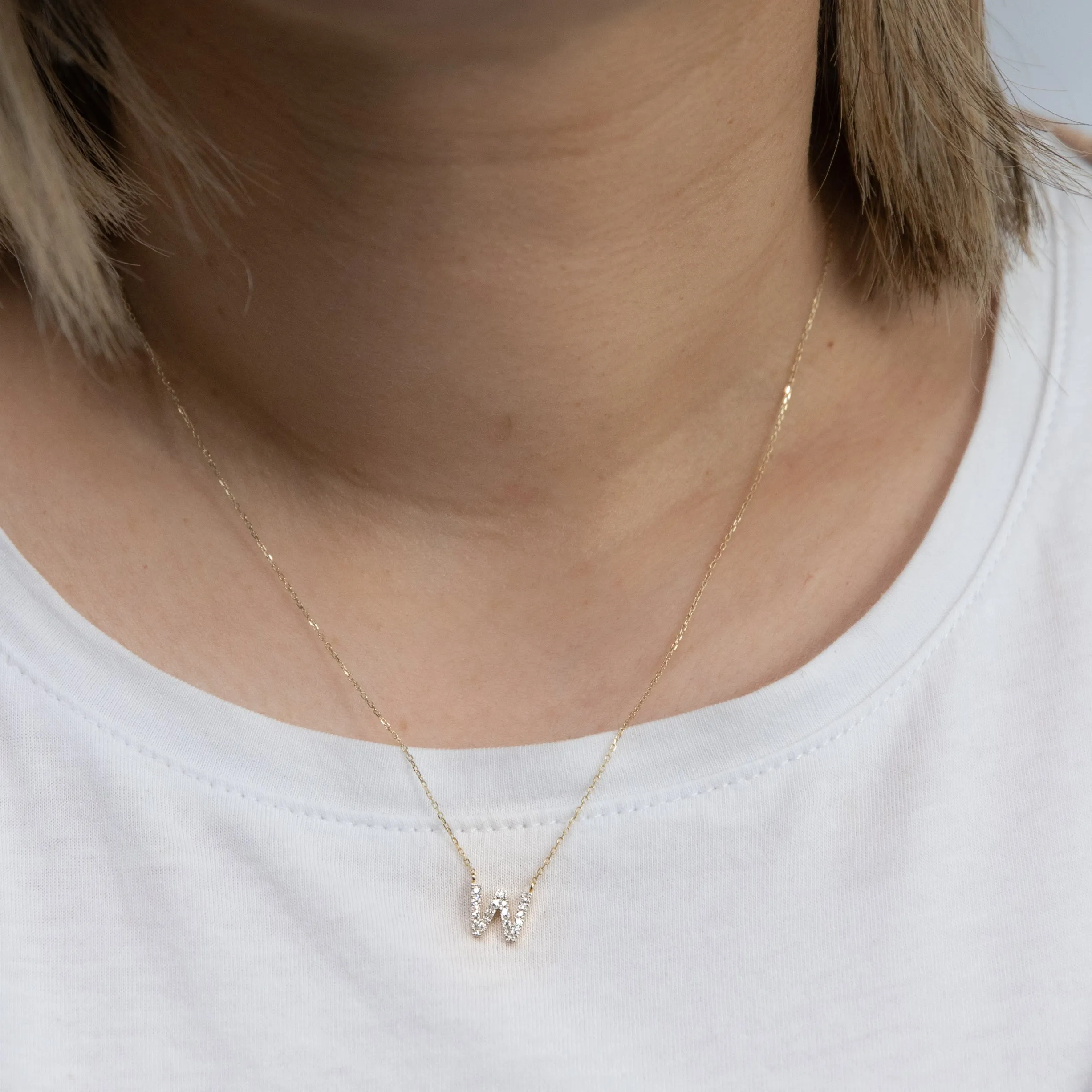 Luminesce Lab Diamond W Initial Pendant in 9ct Yellow Gold with Adjustable 45cm Chain Shiels