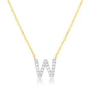 Luminesce Lab Diamond W Initial Pendant in 9ct Yellow Gold with Adjustable 45cm Chain Shiels
