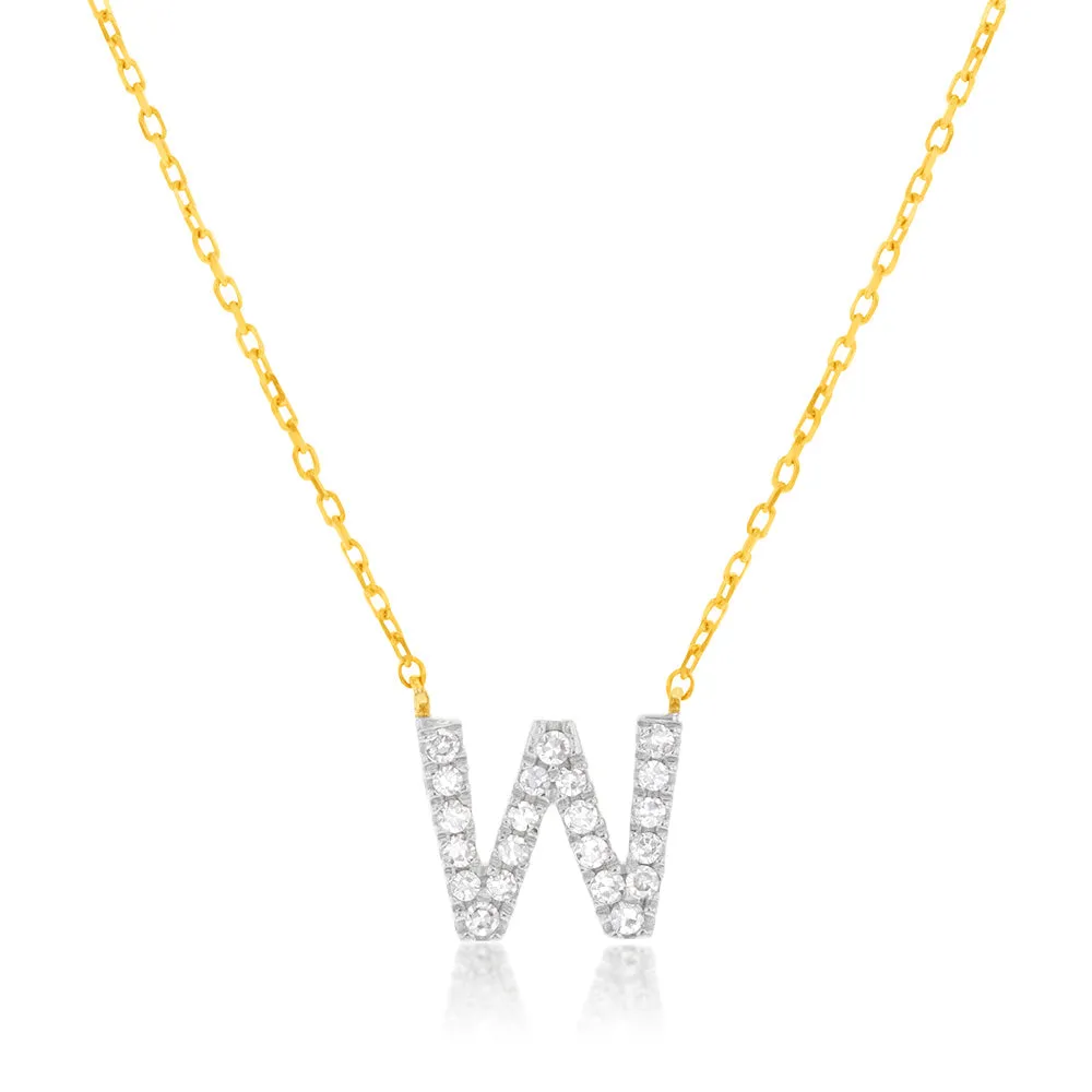 Luminesce Lab Diamond W Initial Pendant in 9ct Yellow Gold with Adjustable 45cm Chain Shiels