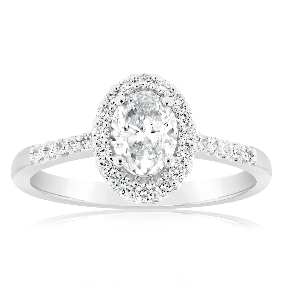 Luminesce Lab Grown 1 Carat Diamond Oval Halo Ring in 18ct White Gold Shiels