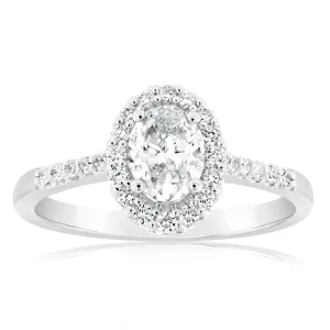 Luminesce Lab Grown 1 Carat Diamond Oval Halo Ring in 18ct White Gold Shiels