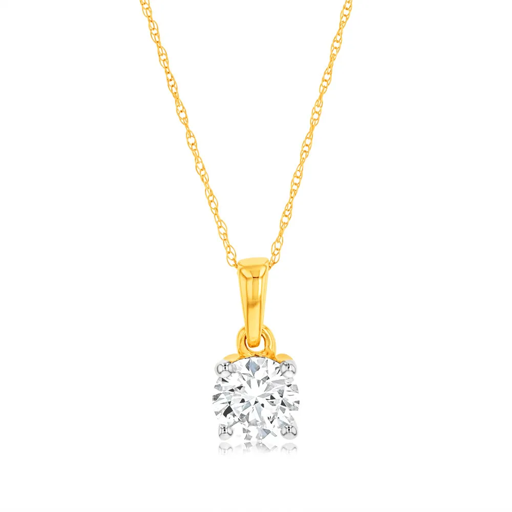Luminesce Lab Grown 1 Carat Diamond Solitaire Pendant on 9ct Yellow Gold Adjustable Chain Shiels