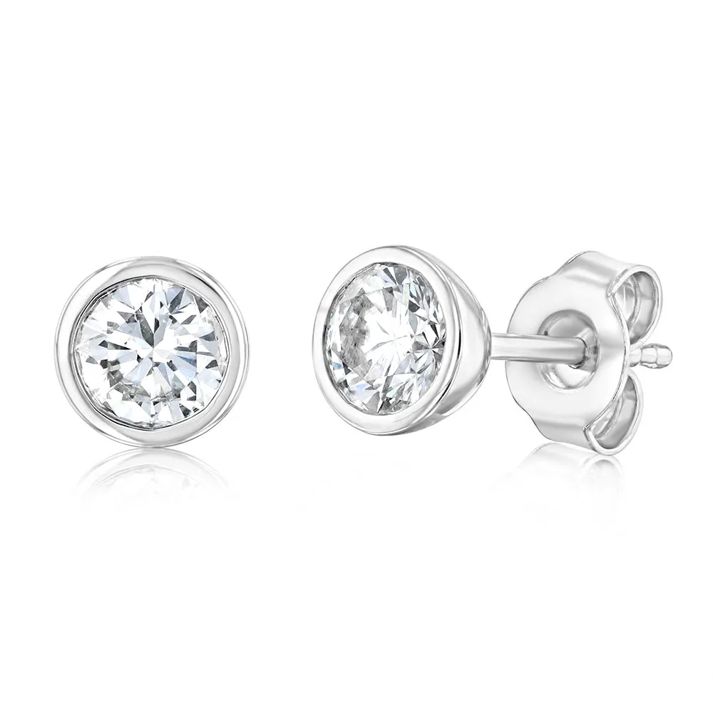 Luminesce Lab Grown 1 Carat Sterling Silver Bezel Diamond Studs Shiels