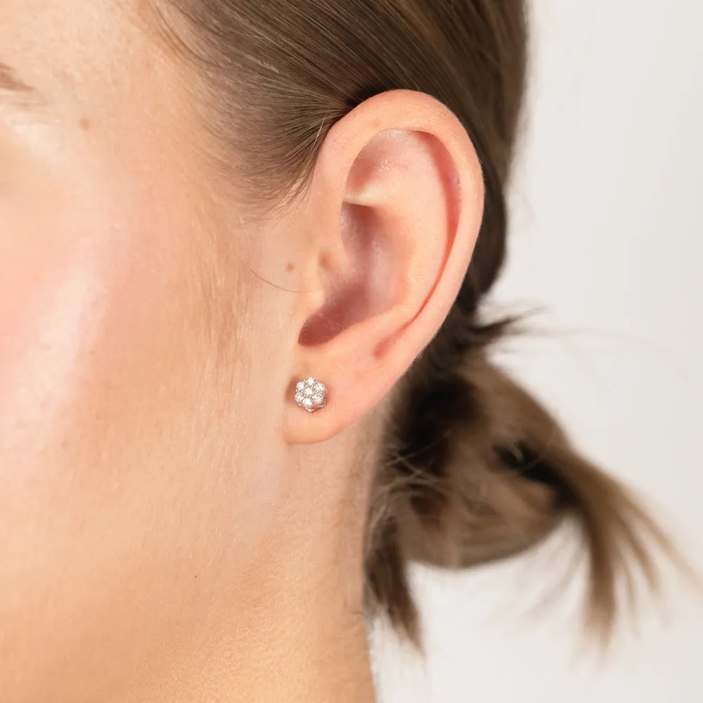 Luminesce Lab Grown 1/4 Carat Flower shaped Diamond Stud Earrings in Sterling silver Shiels