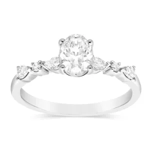 Luminesce Lab Grown 14ct White Gold 1 Carat Diamond Solitaire Fancy Ring with 0.70 Carat Central Oval Diamond Shiels