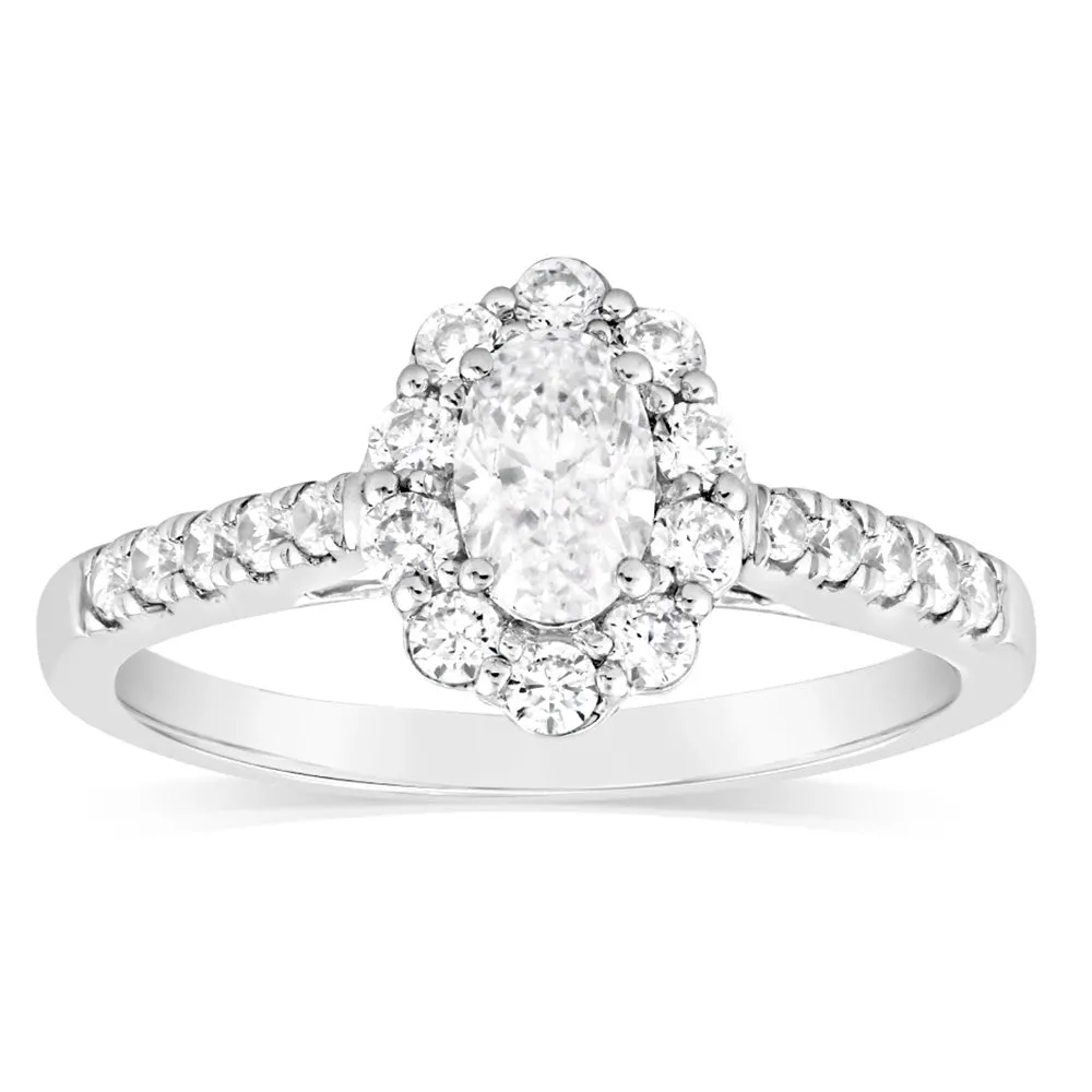 Luminesce Lab Grown 14ct White Gold 1 Carat Diamond Solitaire Fancy Ring with 1/2Carat Central Oval Cut Shiels