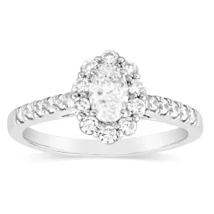 Luminesce Lab Grown 14ct White Gold 1 Carat Diamond Solitaire Fancy Ring with 1/2Carat Central Oval Cut Shiels
