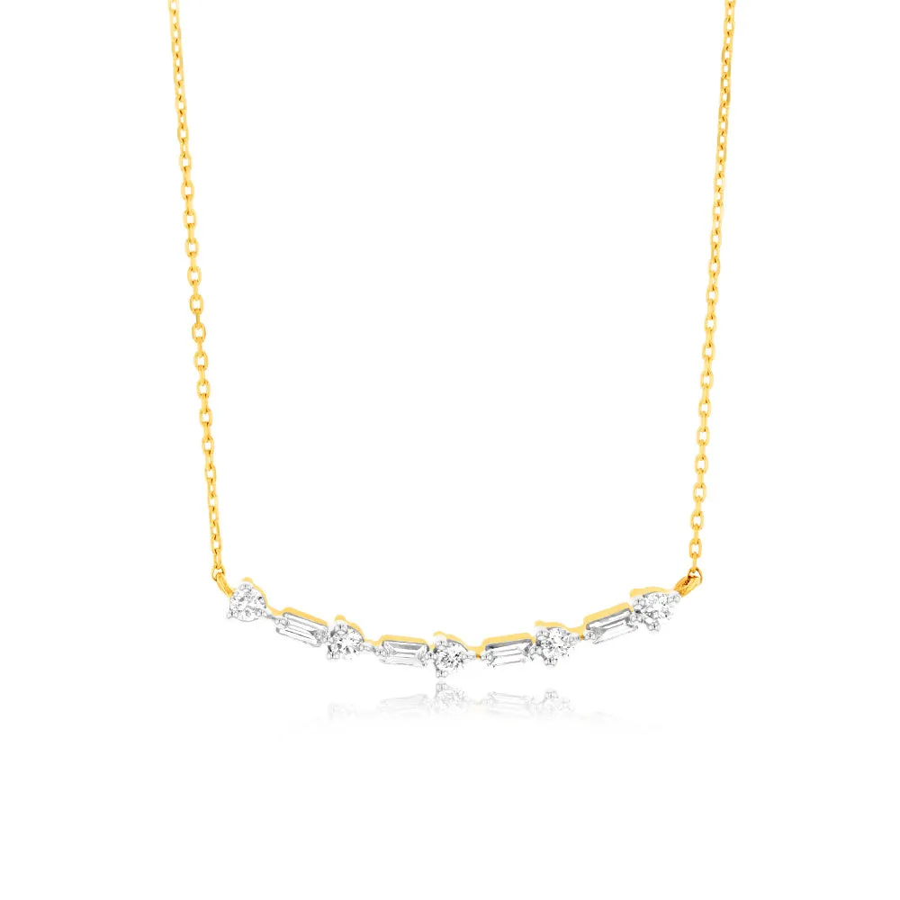 Luminesce Lab Grown 1/5 Carat Diamond Necklace with Round & Baguette Diamonds in 9ct Yellow Gold9 Diamonds Shiels