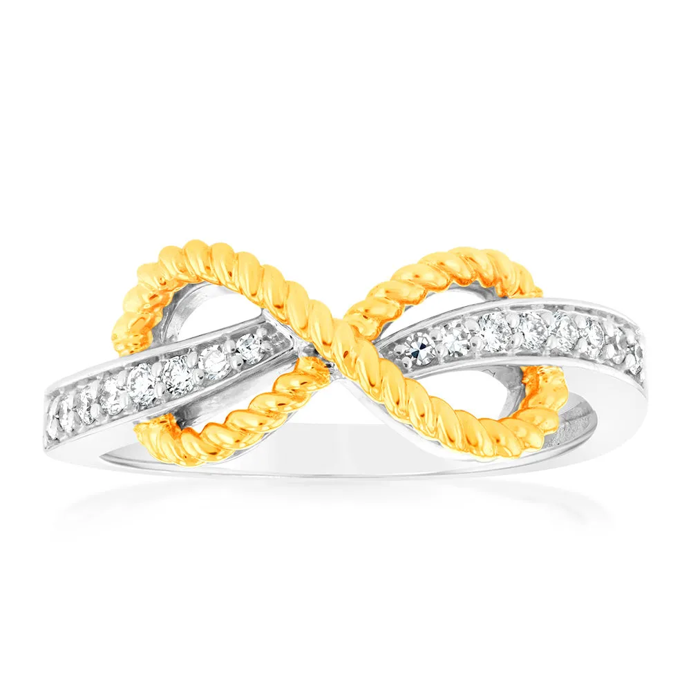 Luminesce Lab Grown 1/6 Carat Diamond Infinity Ring in 9ct Yellow Gold & Sterling Silver Shiels