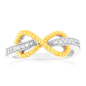Luminesce Lab Grown 1/6 Carat Diamond Infinity Ring in 9ct Yellow Gold & Sterling Silver Shiels