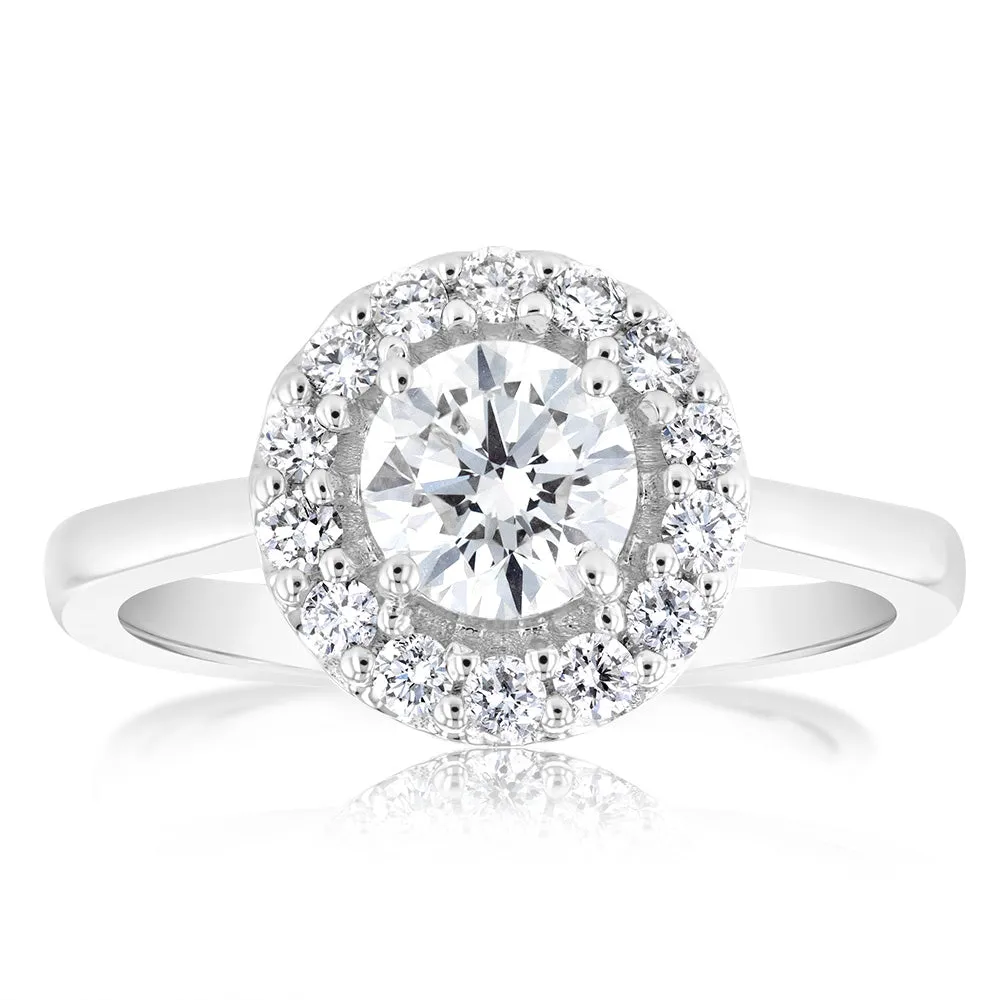 Luminesce Lab Grown 18ct White Gold 1 Carat Diamond Brilliant Halo Engagement Ring Shiels