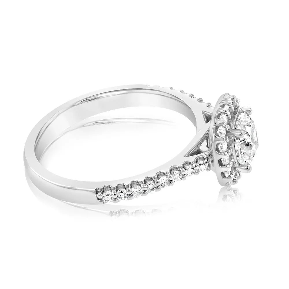 Luminesce Lab Grown 18ct White Gold 1 Carat Diamond Cushion Halo Ring Shiels