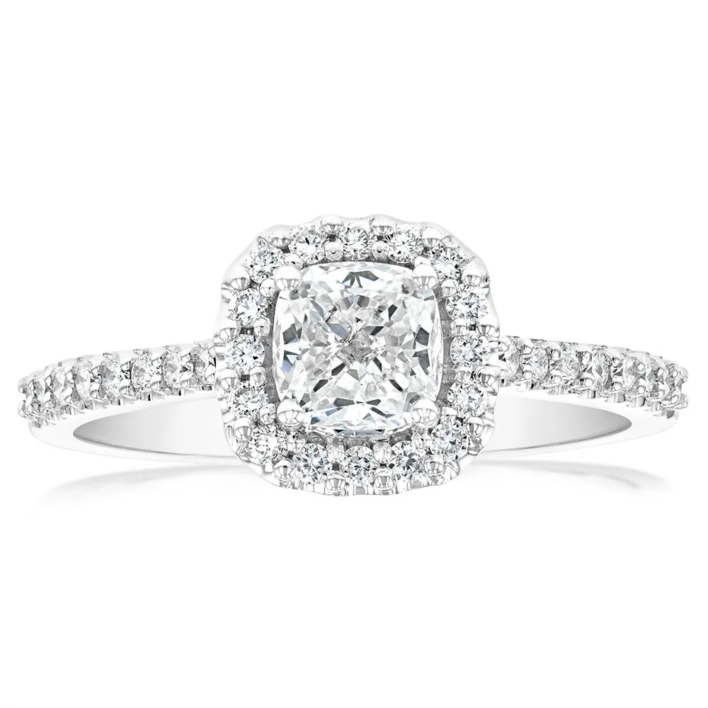 Luminesce Lab Grown 18ct White Gold 1 Carat Diamond Cushion Halo Ring Shiels