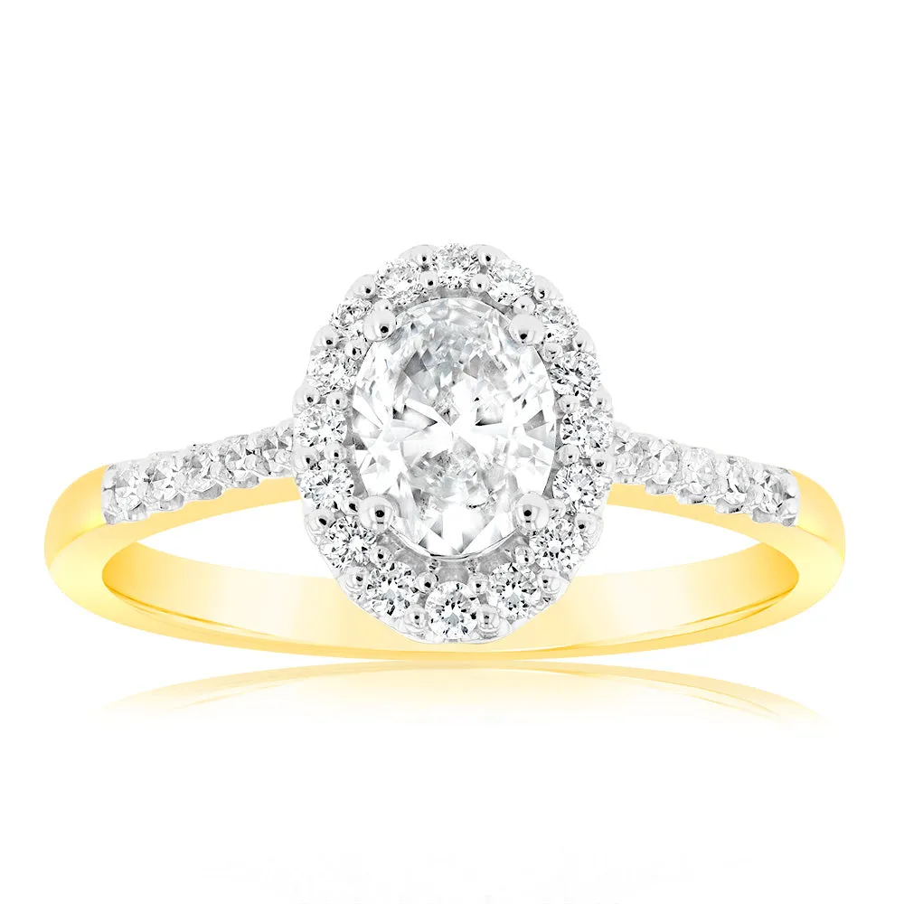 Luminesce Lab Grown 18ct Yellow Gold 1 Carat Diamond Oval Halo Ring Shiels