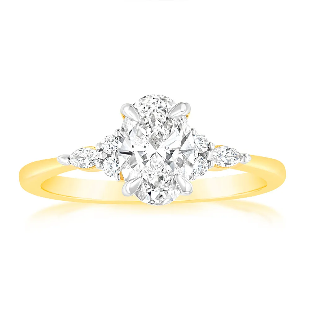 Luminesce Lab Grown 18ct Yellow Gold 1.10 Carat Diamond Solitaire Ring with 1 Carat Oval Center Diamond Shiels