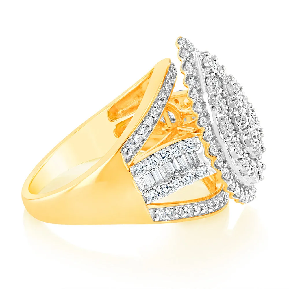 Luminesce Lab Grown 1Carat Cluster Pear Shaped Diamond Engagement Ring in 9ct Yellow Gold Shiels