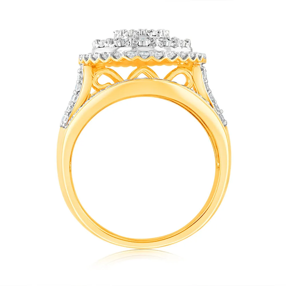 Luminesce Lab Grown 1Carat Cluster Pear Shaped Diamond Engagement Ring in 9ct Yellow Gold Shiels