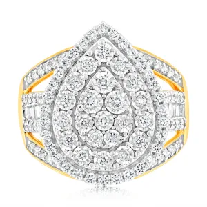 Luminesce Lab Grown 1Carat Cluster Pear Shaped Diamond Engagement Ring in 9ct Yellow Gold Shiels