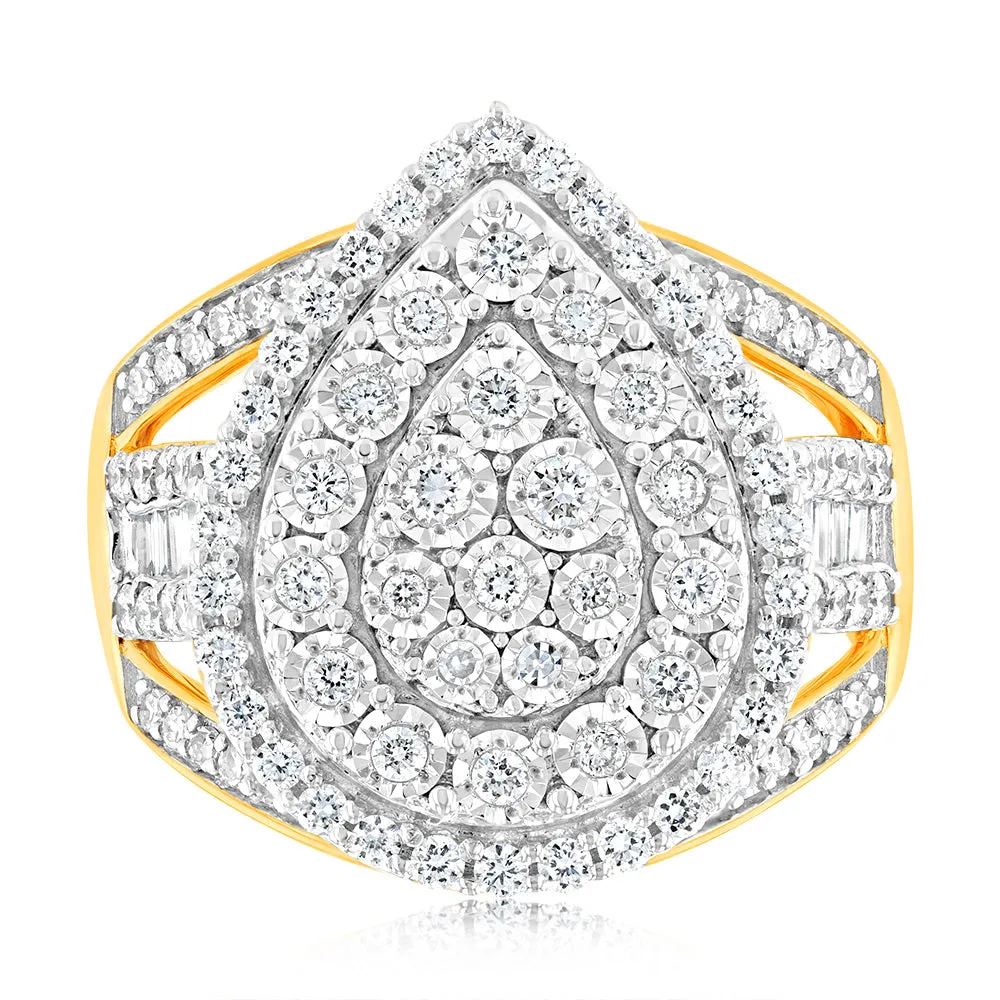 Luminesce Lab Grown 1Carat Cluster Pear Shaped Diamond Engagement Ring in 9ct Yellow Gold Shiels