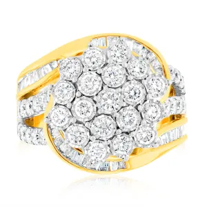 Luminesce Lab Grown 2 Carat Cluster Shaped Diamond Engagement Ring in 9ct Yellow Gold Shiels