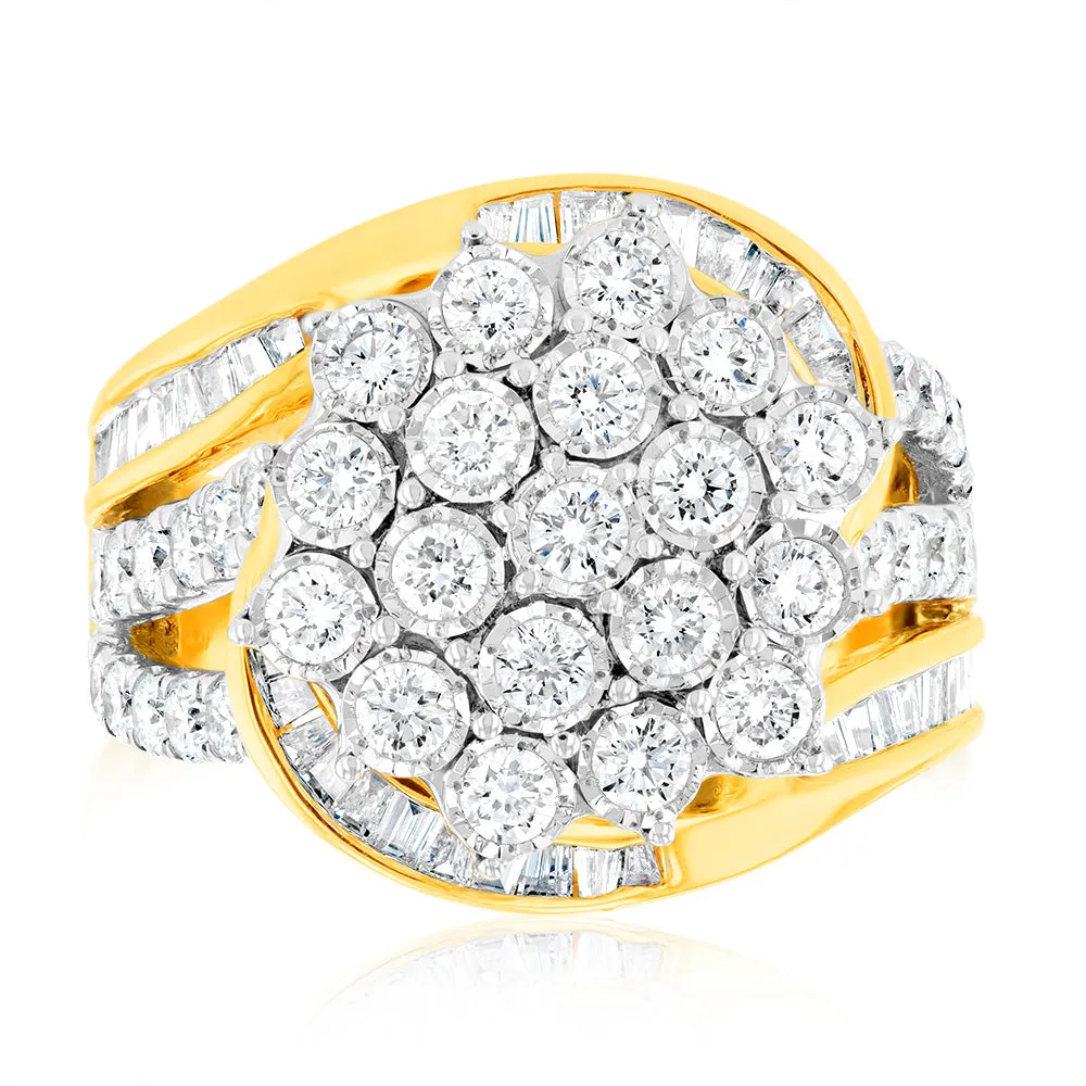 Luminesce Lab Grown 2 Carat Cluster Shaped Diamond Engagement Ring in 9ct Yellow Gold Shiels