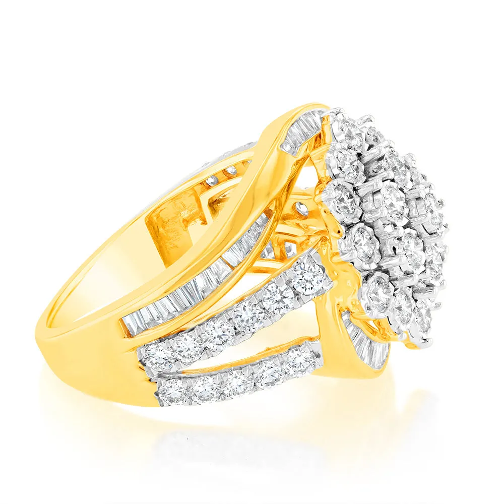 Luminesce Lab Grown 2 Carat Cluster Shaped Diamond Engagement Ring in 9ct Yellow Gold Shiels