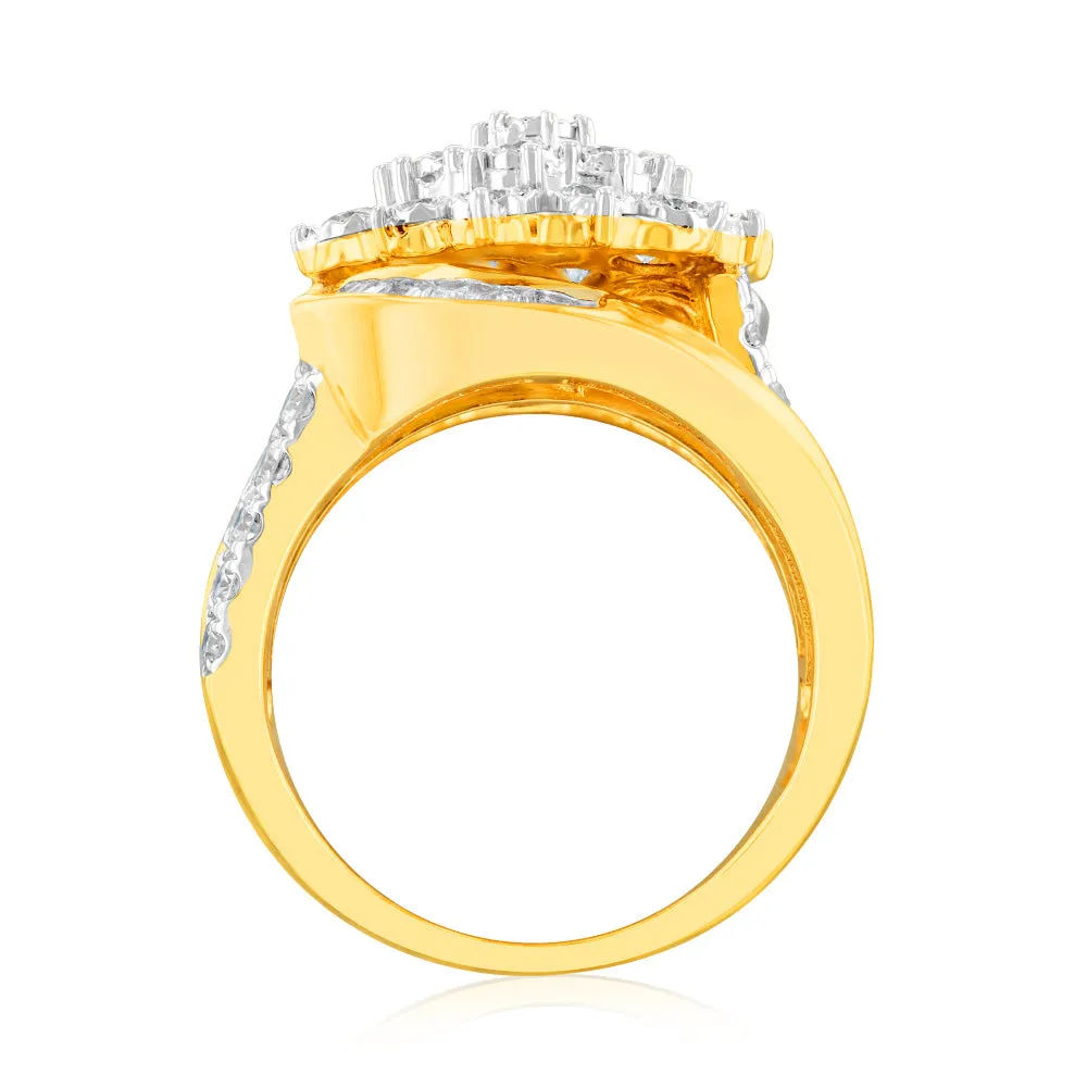 Luminesce Lab Grown 2 Carat Cluster Shaped Diamond Engagement Ring in 9ct Yellow Gold Shiels