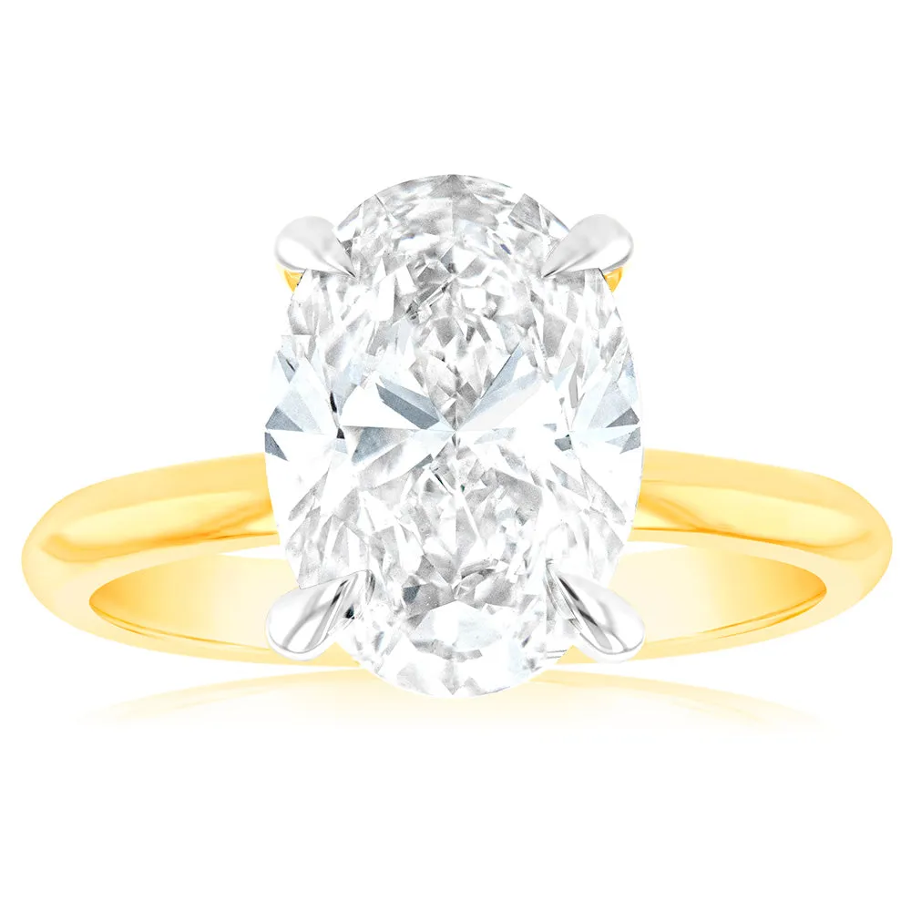 Luminesce Lab Grown 3 Carat Certified Diamond Oval Solitaire Engagement Ring in 18ct Yellow Gold Shiels