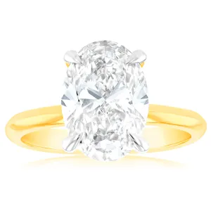 Luminesce Lab Grown 3 Carat Certified Diamond Oval Solitaire Engagement Ring in 18ct Yellow Gold Shiels