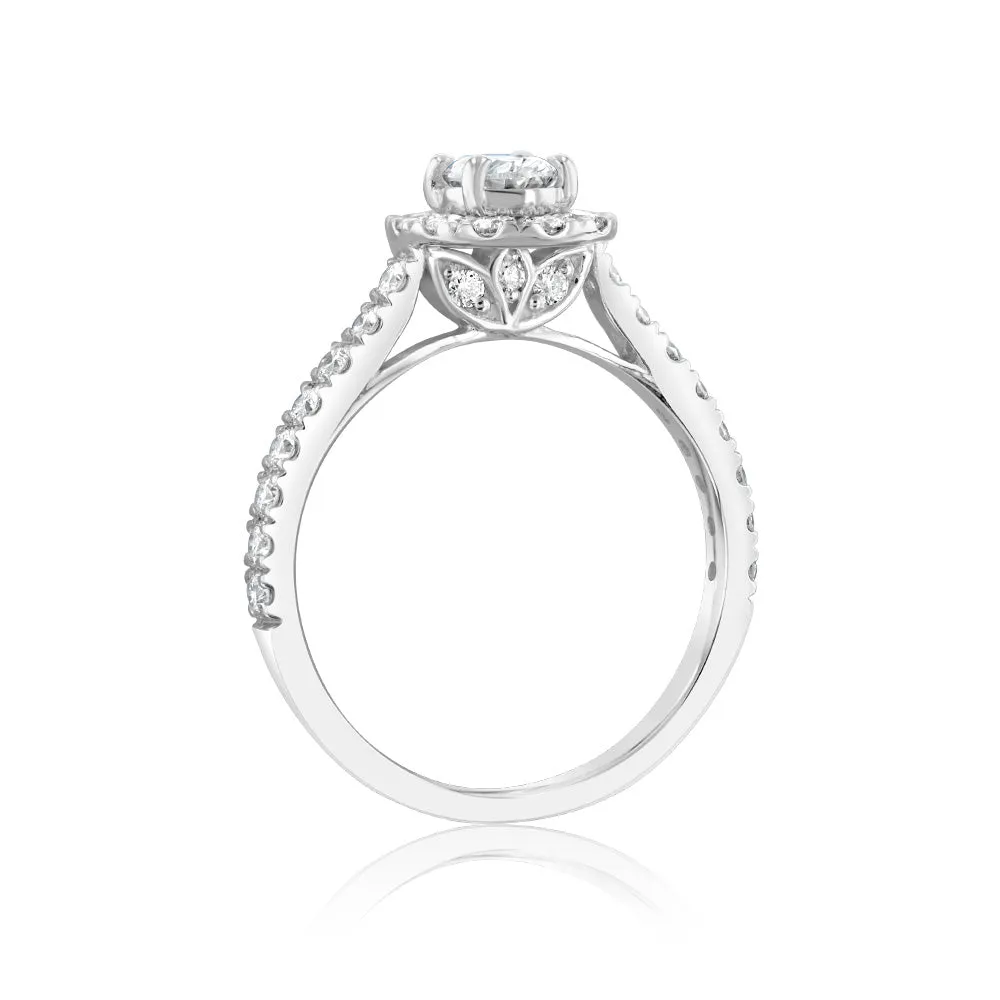 Luminesce Lab Grown 9ct White Gold 1 Carat Diamond Halo Solitaire Ring with Oval Centre Diamond Shiels