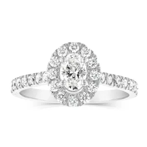 Luminesce Lab Grown 9ct White Gold 1 Carat Diamond Halo Solitaire Ring with Oval Centre Diamond Shiels