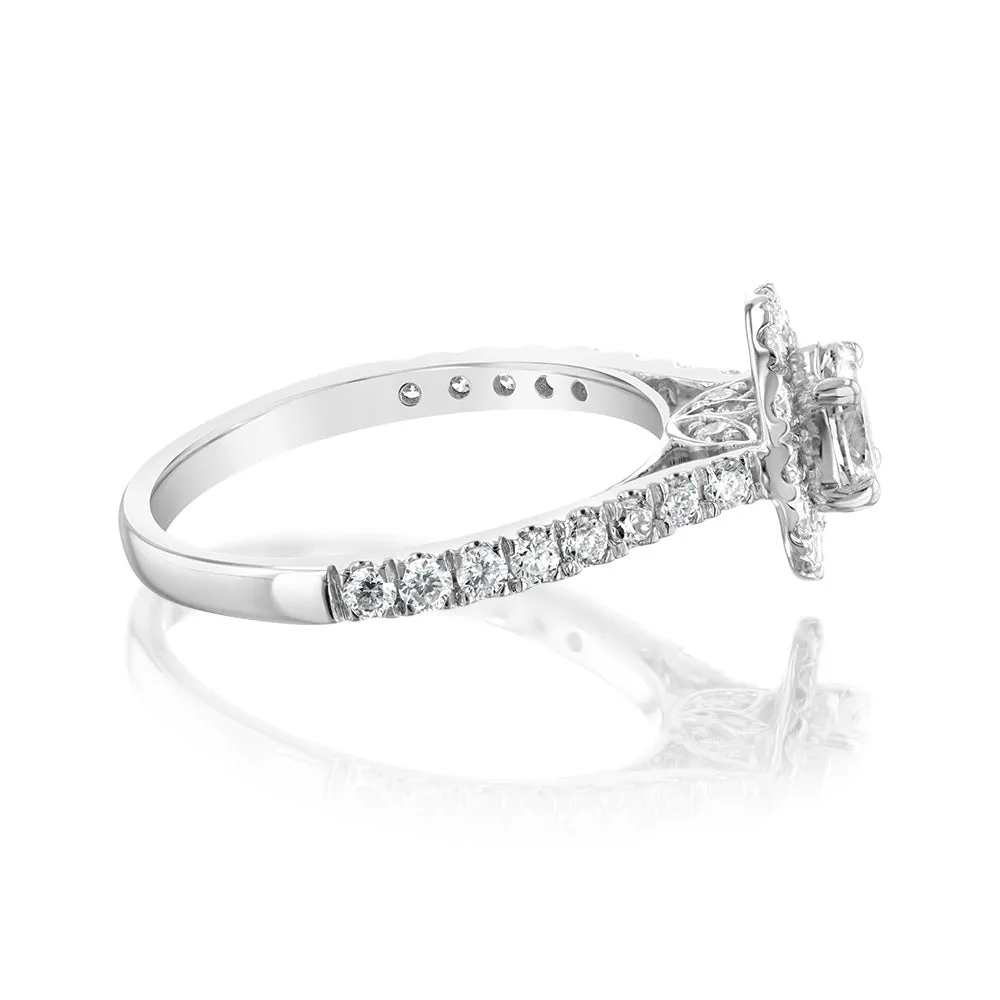 Luminesce Lab Grown 9ct White Gold 1 Carat Diamond Halo Solitaire Ring with Oval Centre Diamond Shiels