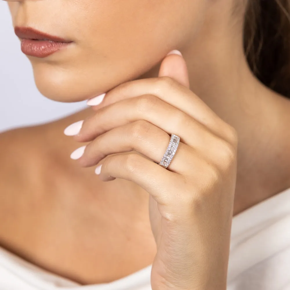 Luminesce Lab Grown 9ct White Gold 1/2 Carat Diamond Channel Set Ring with Baguette and Round Brilliant Diamonds Shiels