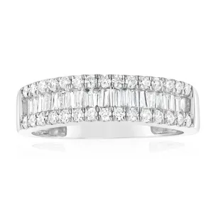 Luminesce Lab Grown 9ct White Gold 1/2 Carat Diamond Channel Set Ring with Baguette and Round Brilliant Diamonds Shiels