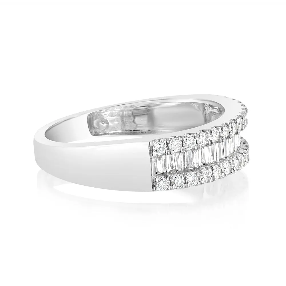 Luminesce Lab Grown 9ct White Gold 1/2 Carat Diamond Channel Set Ring with Baguette and Round Brilliant Diamonds Shiels