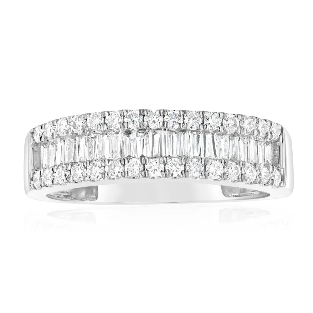 Luminesce Lab Grown 9ct White Gold 1/2 Carat Diamond Channel Set Ring with Baguette and Round Brilliant Diamonds Shiels